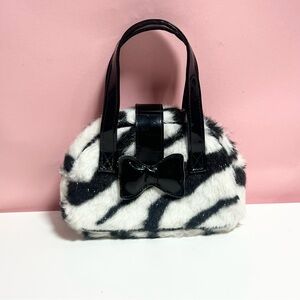 Vintage Y2K 2000s mcbling fur zebra animal print purse